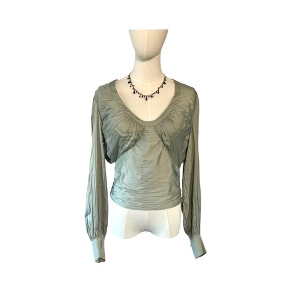 Anthropologie Backless Mint Green Ruched Blouse Women's Size M Elegant Satin Top - Picture 2 of 13